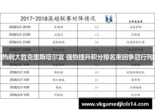 热刺大胜克里斯塔尔宫 强势提升积分排名重回争冠行列