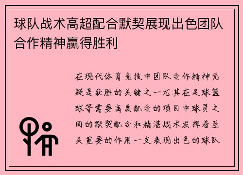 球队战术高超配合默契展现出色团队合作精神赢得胜利
