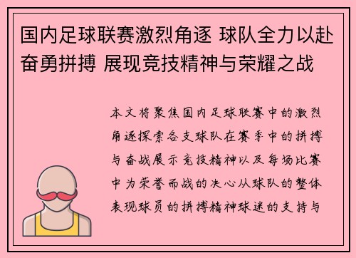 国内足球联赛激烈角逐 球队全力以赴奋勇拼搏 展现竞技精神与荣耀之战